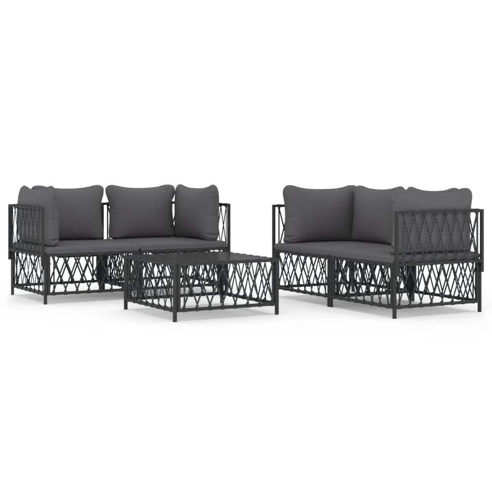VIDAXL Salon De Jardin Avec Coussins 5 Pcs Anthracite Acier 3 VIDAXL Salon De Jardin Avec Coussins 5 Pcs Anthracite Acier