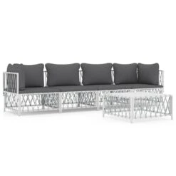 VIDAXL Salon De Jardin Avec Coussins 5 Pcs Blanc Acier