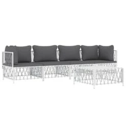 VIDAXL Salon De Jardin Avec Coussins 5 Pcs Blanc Acier 11 VIDAXL Salon De Jardin Avec Coussins 5 Pcs Blanc Acier -Promos Le Jardin Vivant Magasin 6480d2cd2be045.28880681