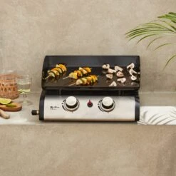 Plancha Au Gaz 2 Brûleurs - Porthos - 5 Kw. Barbecue. Cuisine Extérieure. Plaque émaillée. Inox