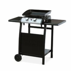 Desserte Pour Plancha Au Gaz - Chariot Porthos 2 Brûleurs - Chariot Barbecue Noir. Cuisine Extérieure. Roulettes -Promos Le Jardin Vivant Magasin 6482c3f118e747.33273798