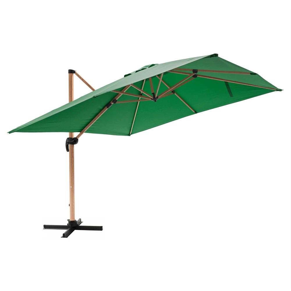 Parasol Déporté Carré 3x3m Effet Bois Vert Cactus 3 Parasol Déporté Carré 3x3m Effet Bois Vert Cactus