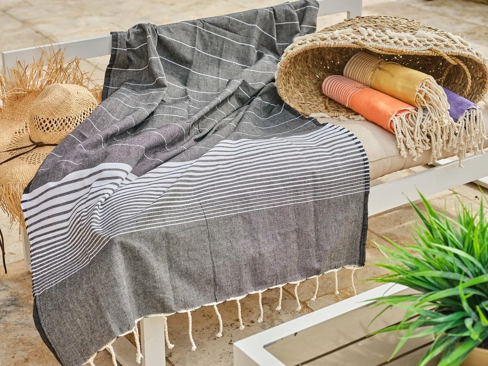 Fouta En Coton Miami 100x200cm Bleu Marine 4 Fouta En Coton Miami 100x200cm Bleu Marine – Image 2