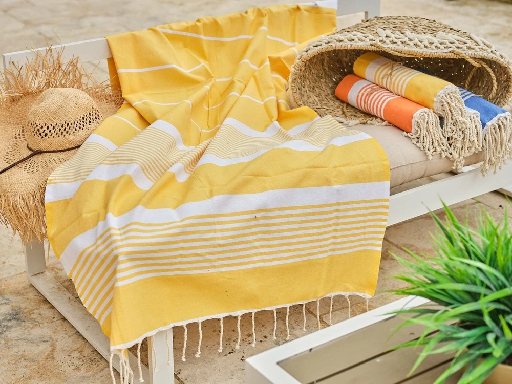 Fouta En Coton Arthur 100x200cm Jaune 4 Fouta En Coton Arthur 100x200cm Jaune – Image 2