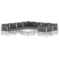 VIDAXL Salon De Jardin Avec Coussins 9 Pcs Blanc Acier -Promos Le Jardin Vivant Magasin 648c40bf76d321.44183085
