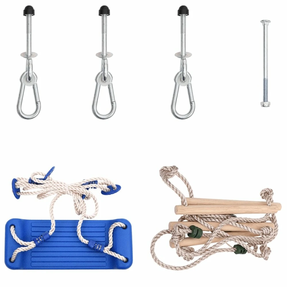 VIDAXL Siège De Balançoire Avec échelle De Corde Bleu Pe 4 VIDAXL Siège De Balançoire Avec échelle De Corde Bleu Pe – Image 2