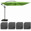 Parasol Déporté 3x3m Et 4 Dalles à Remplir Aluminium Vert
