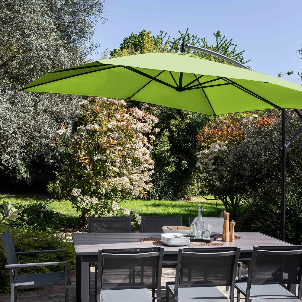 Parasol Déporté 3x3m Et 4 Dalles à Remplir Aluminium Vert 4 Parasol Déporté 3x3m Et 4 Dalles à Remplir Aluminium Vert – Image 2