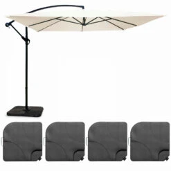 Parasol Déporté 3x3m Et 4 Dalles à Remplir Aluminium Blanc