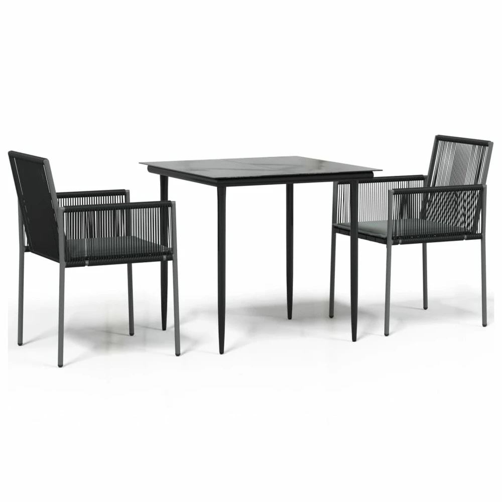 VIDAXL Ensemble à Dîner De Jardin Coussins 3 Pcs Noir Rotin Et Acier 4 VIDAXL Ensemble à Dîner De Jardin Coussins 3 Pcs Noir Rotin Et Acier – Image 2