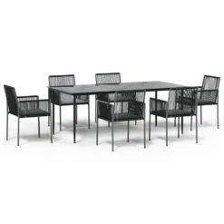 VIDAXL Ensemble à Dîner De Jardin Coussins 7 Pcs Noir Rotin Et Acier