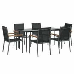VIDAXL Ensemble à Manger De Jardin 7 Pcs Noir Textilène Et Acier -Promos Le Jardin Vivant Magasin 6499a1078a7583.10088643