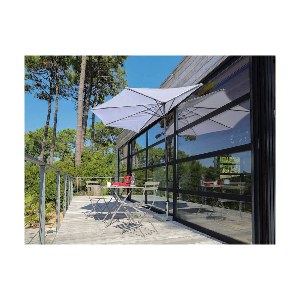 Demi-parasol En Toile écrue Avec Manivelle - 150x300 Cm 4 Demi-parasol En Toile écrue Avec Manivelle - 150x300 Cm – Image 2