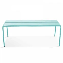 Ensemble Table De Jardin Carrée Et 4 Bancs En Métal Turquoise -Promos Le Jardin Vivant Magasin 75bcd95a9b5f8e44