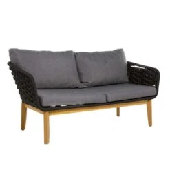 Salon De Jardin MAYA En Bois Noir - 1 Canapé, 1 Table, 2 Fauteuils -Promos Le Jardin Vivant Magasin 874236 010