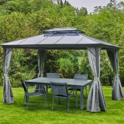 Tonnelle De Jardin ATLAS En Aluminium Et Toile Gris - 300x360x258 Cm -Promos Le Jardin Vivant Magasin 954153 1711834