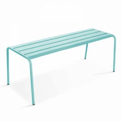 Ensemble Table De Jardin Carrée Et 4 Bancs En Métal Turquoise -Promos Le Jardin Vivant Magasin b15ab096d85c06e6